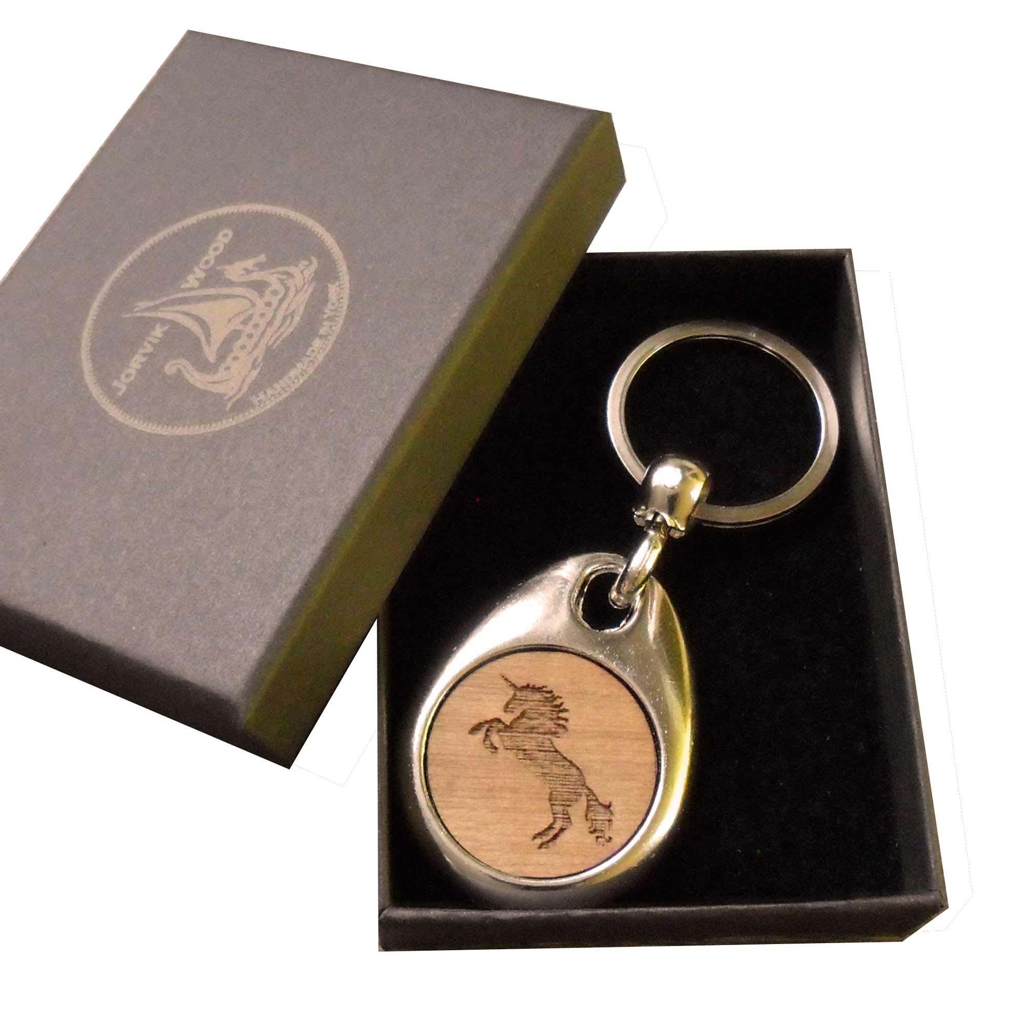 Jorvik Wood Unicorn Design Wooden Keyring with Gift Box