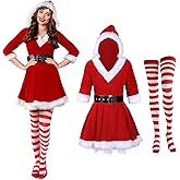 Patelai Mrs. Santa Claus Costume for Women Cosplay Christmas Dress Fluffy Velvet Costume for Christmas