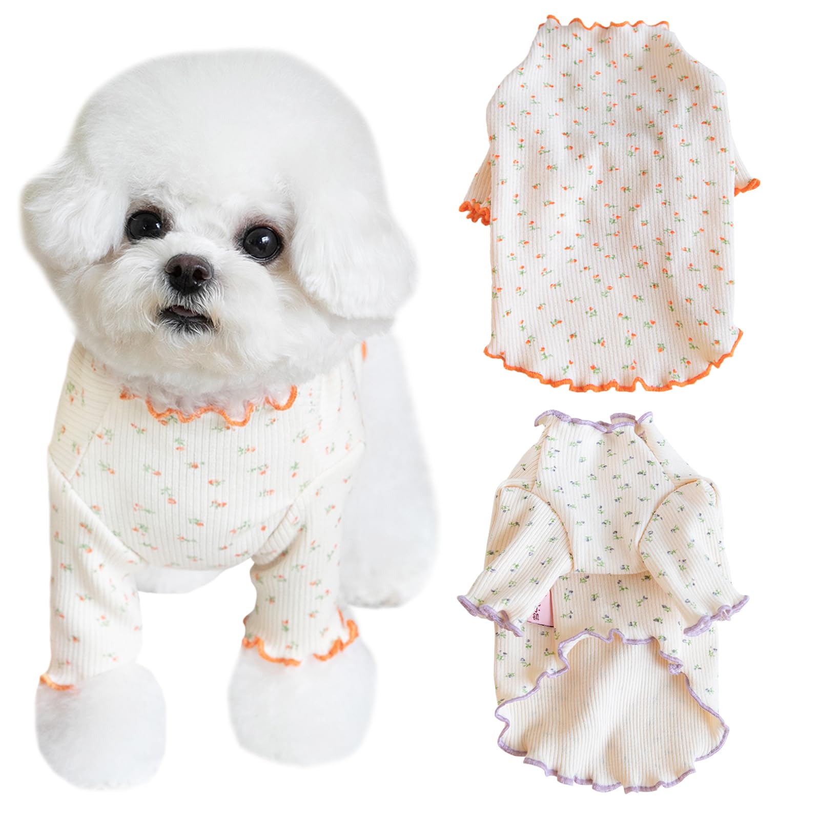 Yaopelky Pet Clothes for Small Medium Dogs Cat Daisy Flower Prints Dog Shirts Long Sleeve Ruffle Puppy Clothes Dog Pajamas for Chihuahua Shih Tzu Yorkie (Orange, XS)