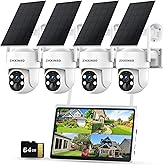 ZHXINSD Solar Security Cameras System, Wireless Outdoor with 10" LCD Monitor, 4PCS 4MP Solar Powered PTZ Camera with Solar Panel for Home Security, 10 CH Expandable, Color Night Vision, 2-Way Audio