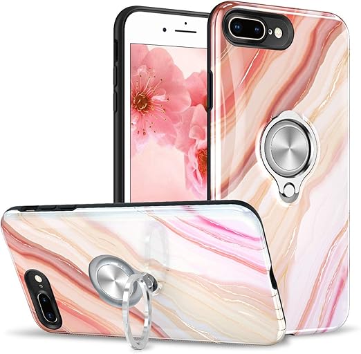 Amazon Com Esamcore Iphone 7 Plus Case Iphone 8 Plus Case Cute Marble Phone Ring Holder Slim Cases For Apple Iphone 7 8 Plus Coral Red