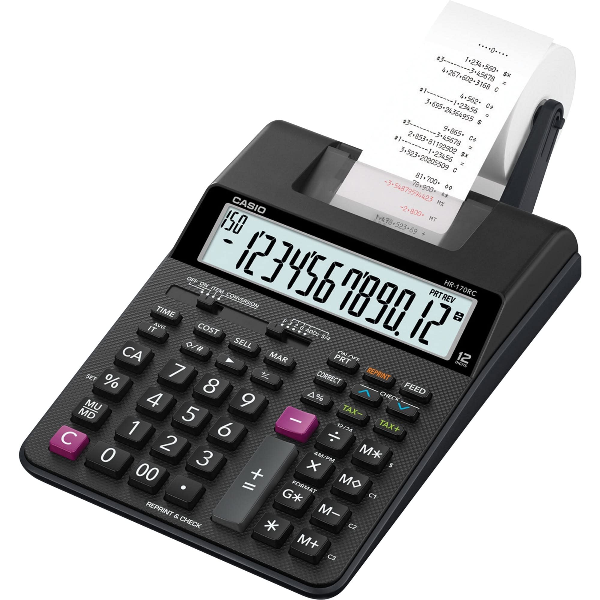 Casio HR-170RC Printing Calculator, Black, 2.6