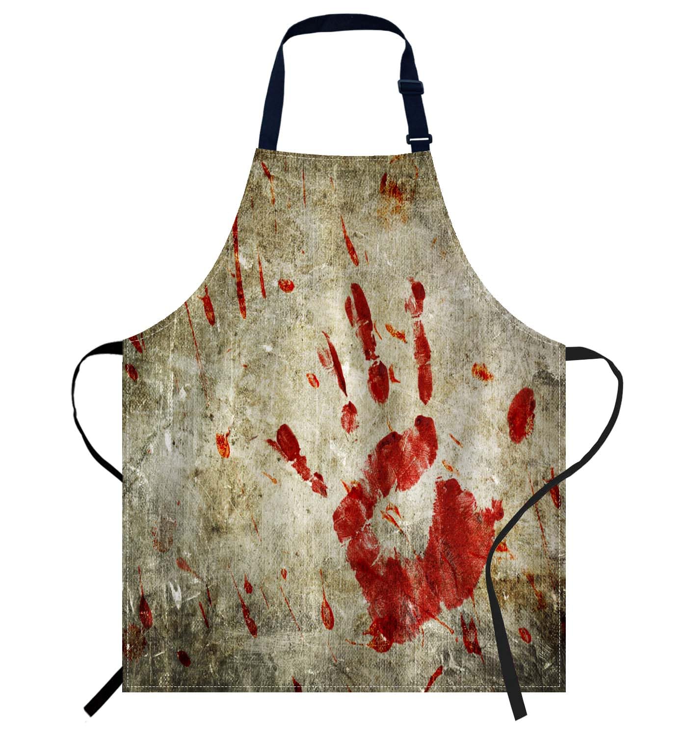 Smooffly Bloody Hand Print and Blood Splatter on a Grungy Wall Apron, Adjustable Neck Bib Apron for Adults, 27x31 Inch, Red