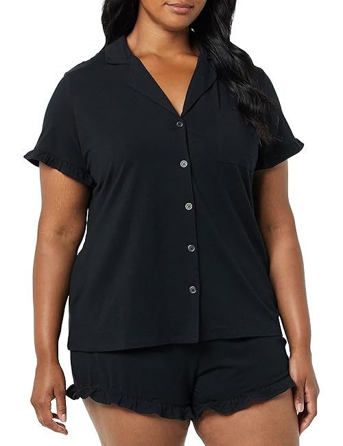 Amazon Essentials Women's Cotton Modal Short Pajama Set - Discontinued Colors, Black, 3X
