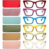 REAVEE 6 Pack Oprah Style Reading Glasses for Women Blue Light Blocking, Cute Square Computer Readers with Spring Hinge
