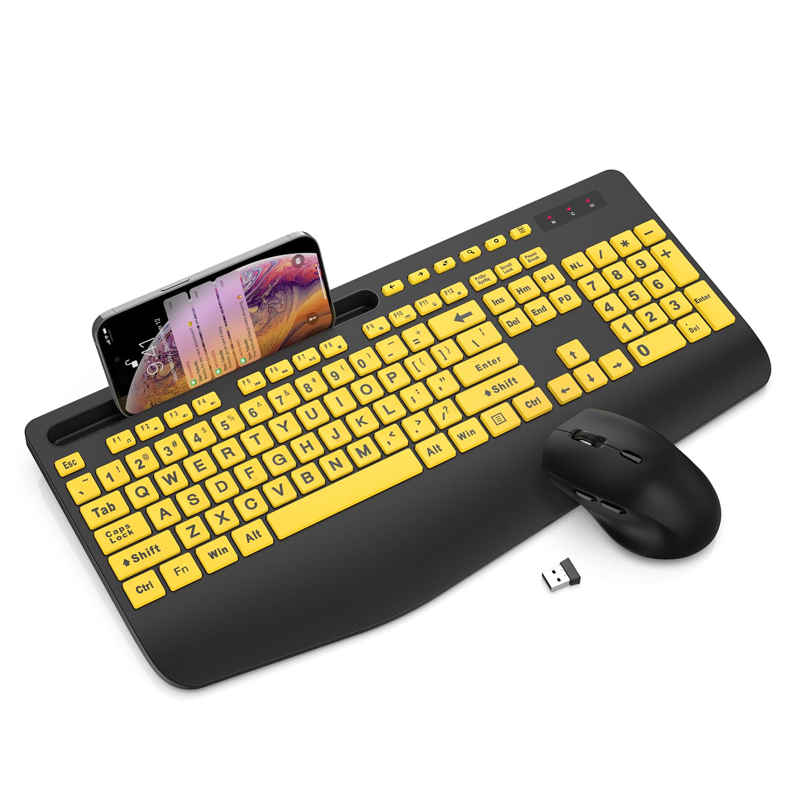 Photo 1 of Wireless Keyboard and Mouse Combo - Large Print Ergonomic Keyboard with Wrist Rest, Phone Holder, Sleep Mode, Silent 2.4GHz Keyboard Mouse Set for Computer, Laptop, PC, Mac, Windows - Trueque