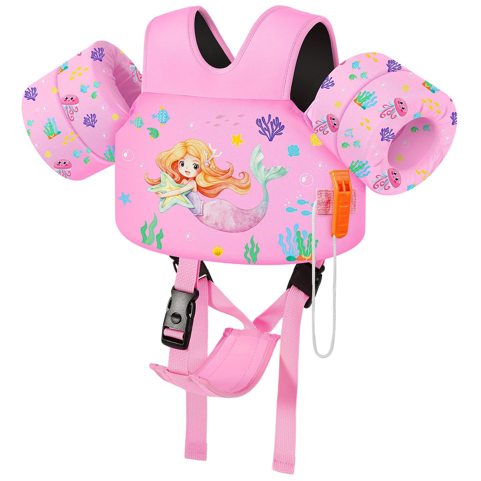 Photo 1 of MoKo Toddler Swim Vest for Kids, Swim Arm Floaties 15-30 lbs Cartoon Swimming Water Wings with Crotch Strap, Pool Float Vests Sleeves Shoulder Straps Arm Band for Children, Pink Mermaid