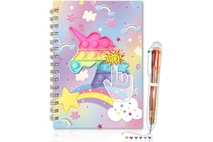 Pop Notebook for Girls with Pen, 21x14.5cm 160 Pages Unicorn Spiral Journal for Girls with 6 Multicolor Pen Fidget Kids Diary