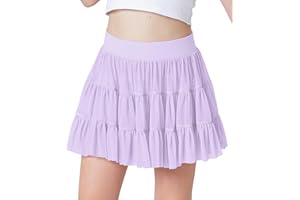 IIMMER Girls Mesh Ruffle Pleated Tennis Skirts Inner Shorts Flowy Cheer Running Athletic Skorts with Pockets 5-14 Years