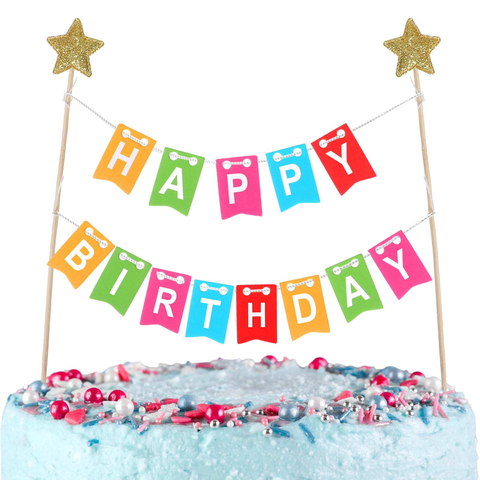 Photo 1 of 1 Set Rainbow Happy Birthday Cake Toppers Sign, Ymapinc Mini Happy Birthday Banner,Mini Cupcake Topper, Colorful Cupcake Decorations, Banner for Boys Girls Party