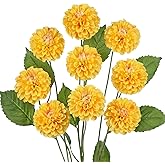 Hollyone 27.5" Yellow Artificial Dahlia Flowers 3Pcs Fake Roses Bouquet Ball Dahlia Flower Arrangement Faux Pincushion Flower with 3 Heads Long Stem for Centerpiece Home Decor