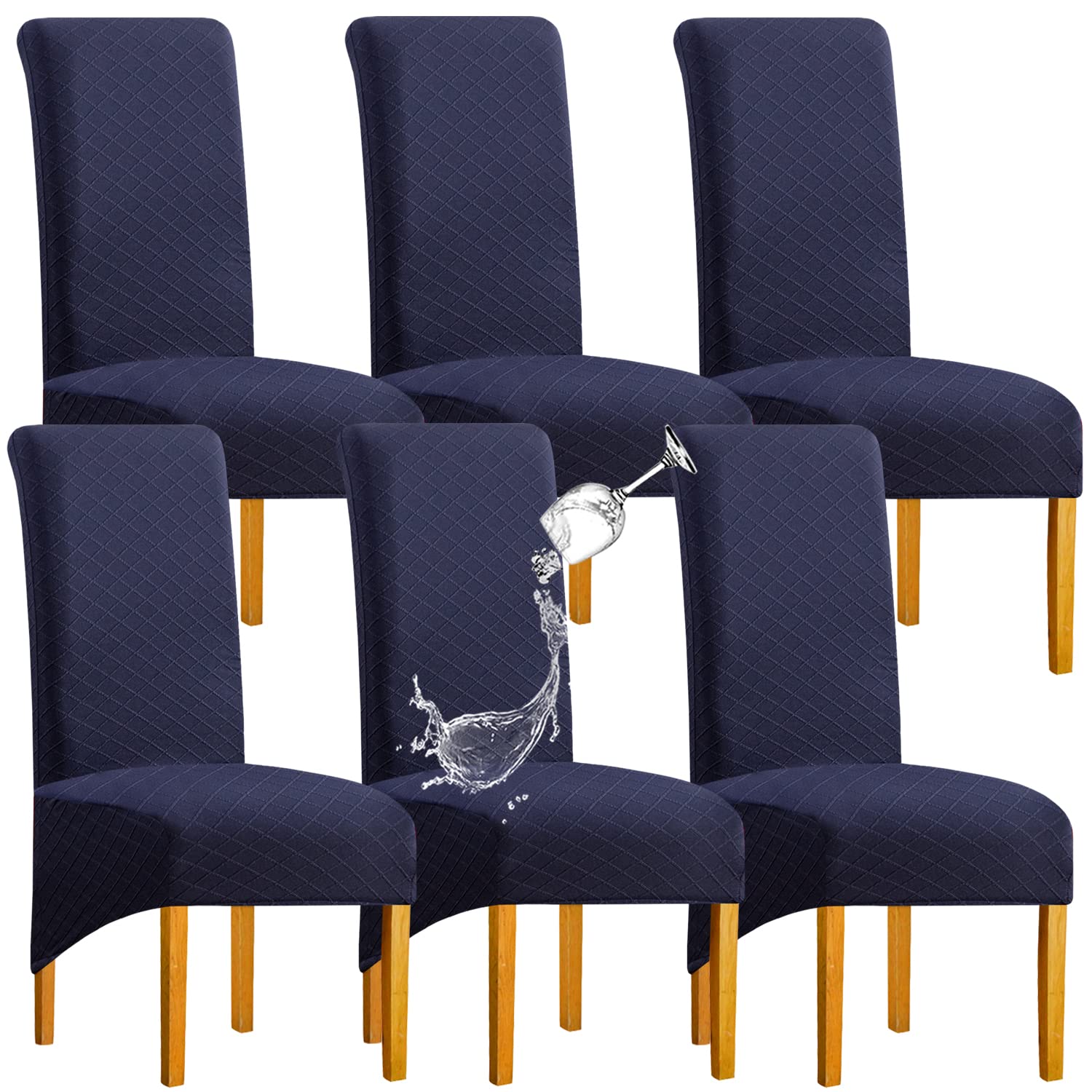 SHENGYIJING Large Chair Covers for Dining Room, Stretch Spandex Jacquard High Back Chair Slipcovers Washable Removable Soft Parsons XL Dining Chair Seat Protector Set of 6, Navy Blue
