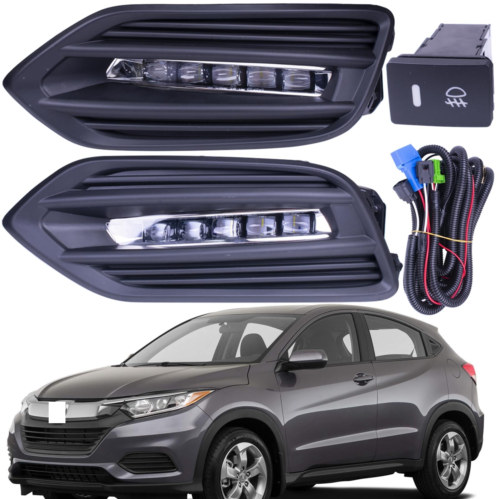 Photo 1 of BestParts Upgrade LED Fog Lights Set Kit Compatible With Honda HR-V HRV 2019-2022 With Covers(Honeycomb Style) + Brackets + Switch + Wiring Replaces 71106T7AJ10 71105T7AJ10 33950T5RA01 33950TBAA01
