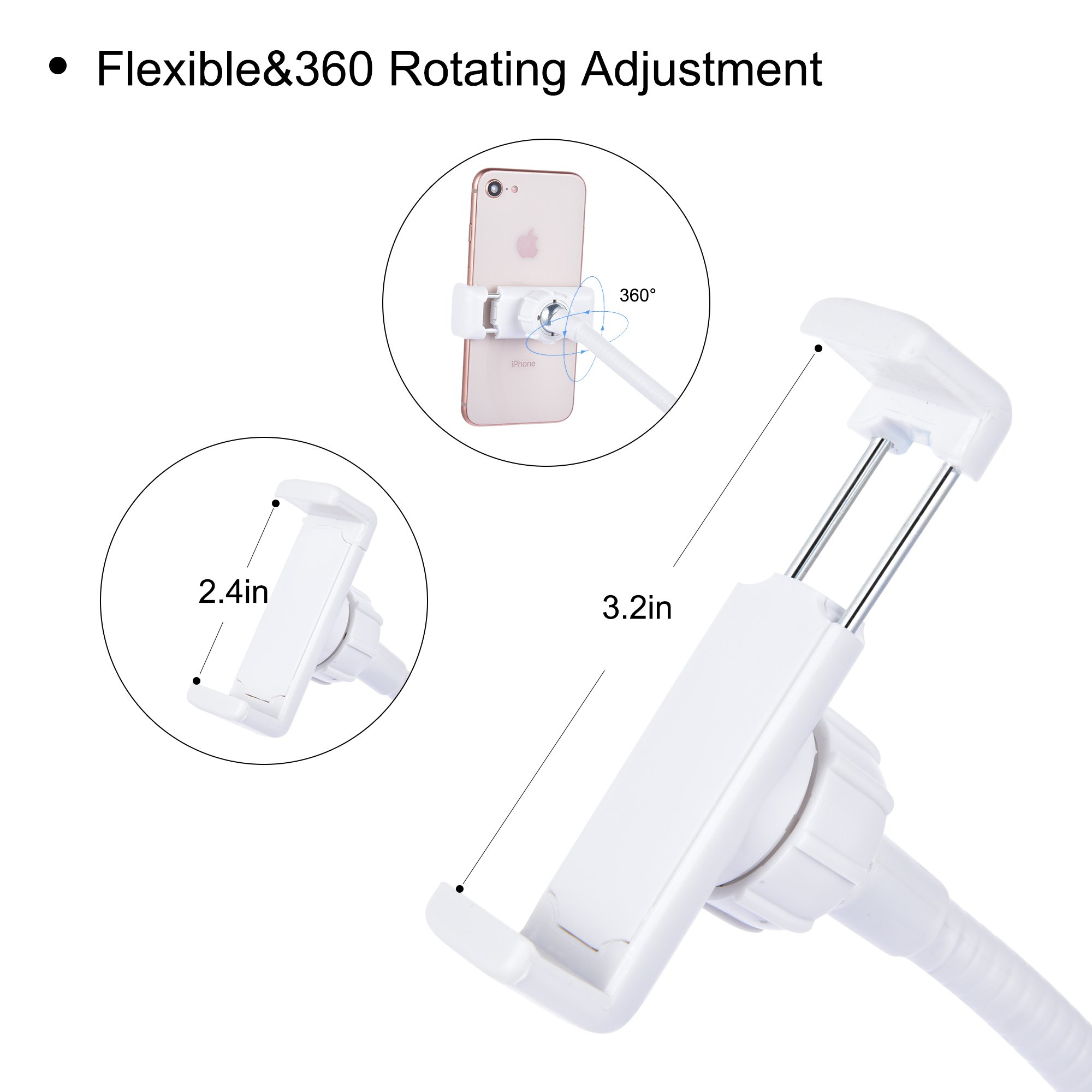 Selfie Ring Light with Cell Phone Holder Stand,OUNIER 48 LED Live Stream and Makeup [3-Light Mode] [10-Level Brightness] With 360 Rotating Long Arms for iPhone, Android Phone Desk Lamp [Energy Class A+] (White)