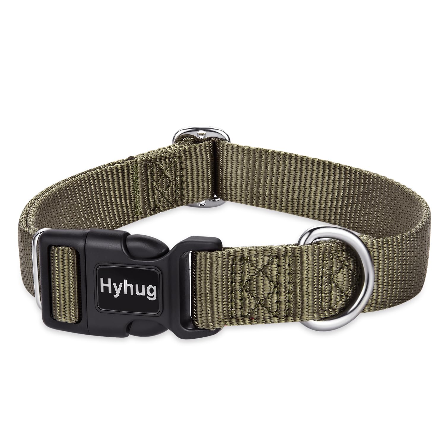 Hyhug Design Classic Basic Nylon Dog Collar, Can Install Dog Tag (Medium, Military Green)