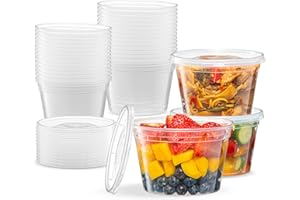 ELEGANT DISPOSABLES 16 OZ - 24 Sets Plastic Deli Food Storage Containers with Airtight Flexible Lids Microwavable, Leak Free, Washable, Freezer Safe.