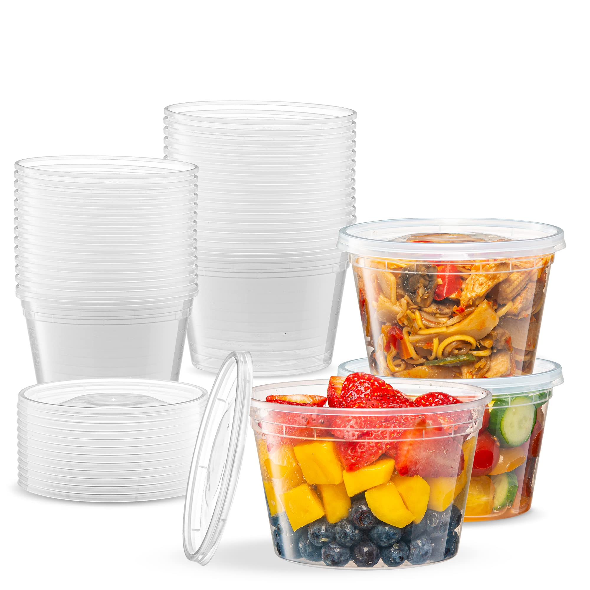 Photo 1 of ELEGANT DISPOSABLES 16 OZ - 24 Sets Plastic Deli Food Storage Containers with Airtight Flexible Lids Microwavable, Leak Free, Washable, Freezer Safe.