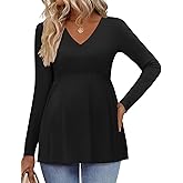Ekouaer Women's Maternity Shirts Long Sleeve Pregnancy Tops for Women V Neck Tunic Blouses Clothes