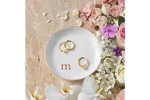 Lolalet Handmade Ceramic Ring Dish Jewelry Tray Plate with Initial, Small Monogram Gift for Her Women Girls Mother, Hostess, Engagement, Bridal Shower, Maid of Honor, Bridesmaid, Birthday, Christmas