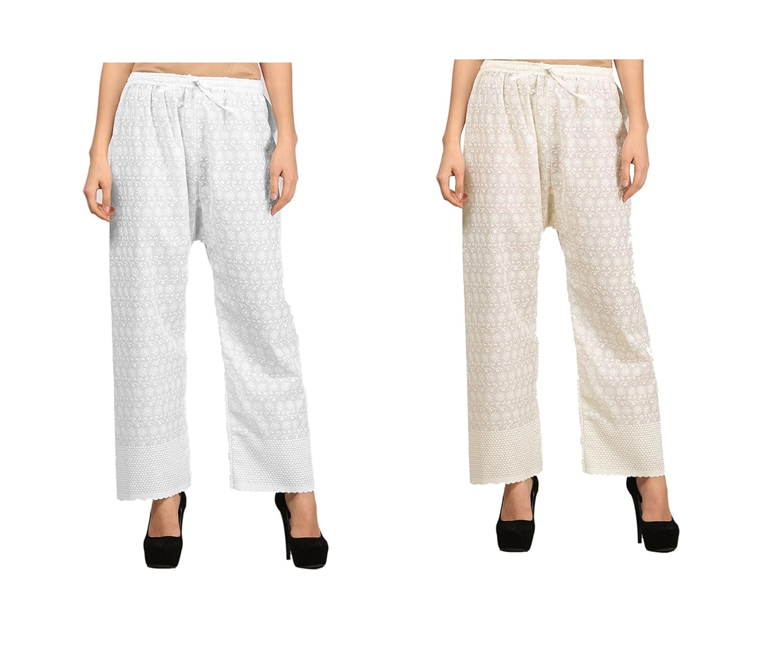 kiba retail women lucknow chikan art work embroidered new stylish party wear designer plain casual wear combo palazzo (color- white off white) size-36