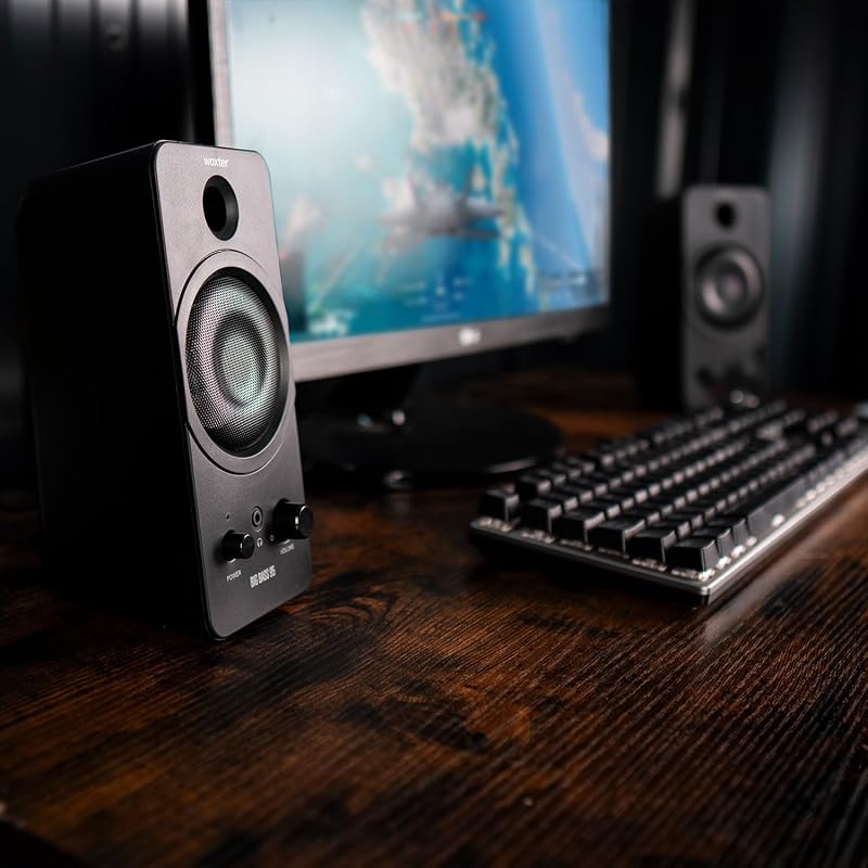 Big Bass 95 - Colunas multimédia estéreo, 20W, ligação potente, 3,5mm, botões e ligações AUX e auscultadores à frente, PC/Smartphones e consolas de jogos