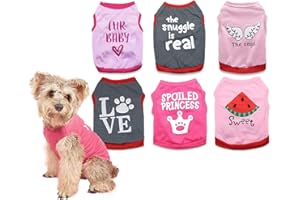 6 Packs Small Dog Puppy Shirts Girl Dog Clothes Funny Cute Girls T Shirt for Small Dogs Girl, Large