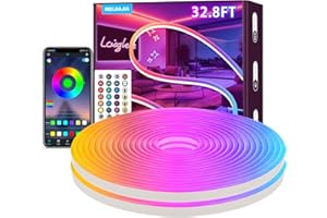 Meijiajia Led Strip Lights, 32.8Ft RGB Neon Led Lights, 24V App Control Music Sync Color Changing Rope Light Work with Waterproof Flexible Rope Lights for Bedroom Indoor Decor