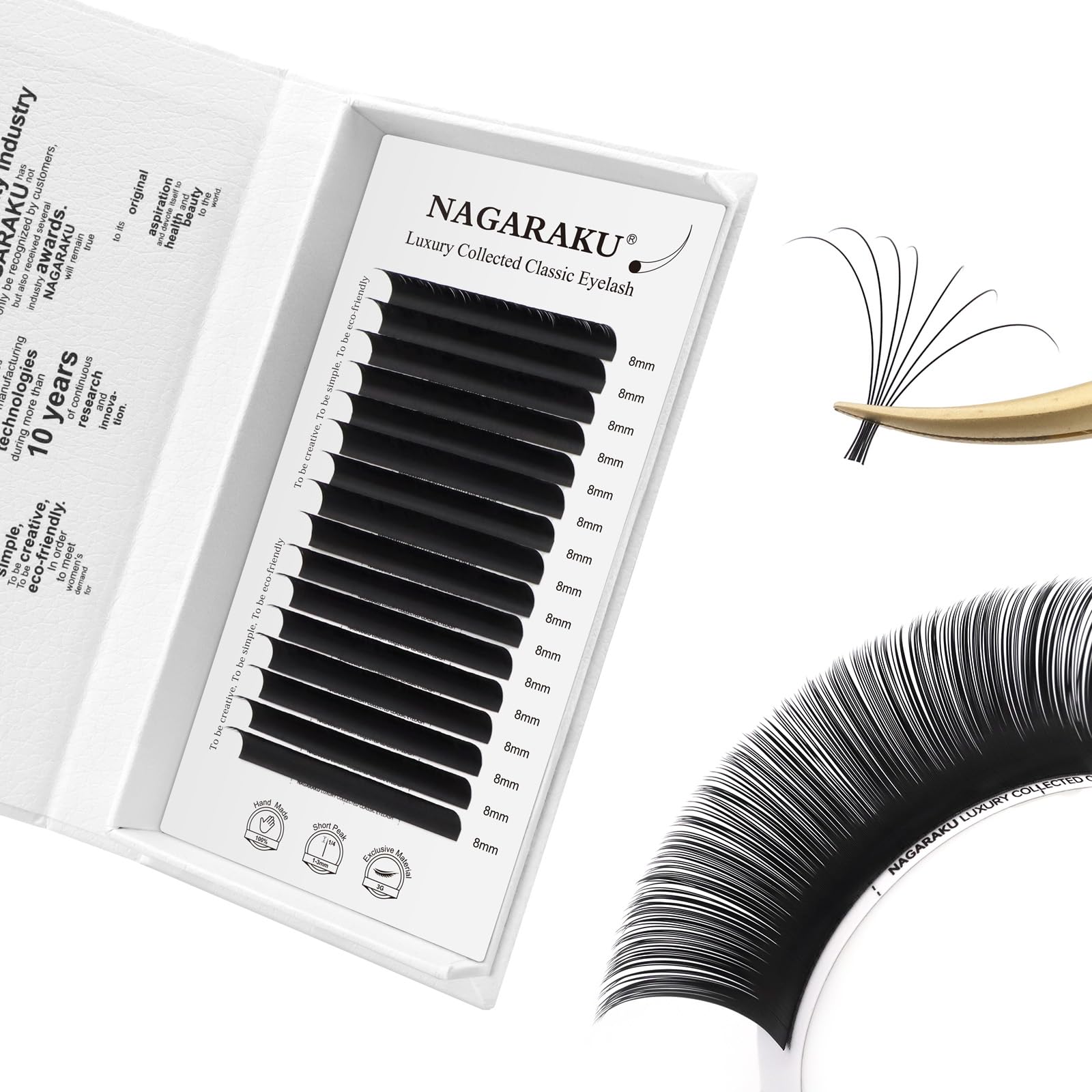 NAGARAKU Volume Lashes 0.07mm C Curl 8mm Length Individual Classic Eyelash Extensions Upgraded 3rd Generation Luxury Collected Soft Natural Single Lashes 16 Rows Matte Black — image 1