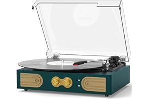 TANLANIN Vinyl Record Player with Built-in Speakers, Vintage 3-Speed Turntable, Bass/Treble Control, Headphone Jack, RCA/AUX Outputs, Belt-Driven LP Player, Green