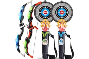 Mililier 2 Pack Kids Bow and Arrow Set,LED Light Archery Set for Kid,Bow and Arrow Toy with 20 Suction Cups Arrows and Adjustable Quiver,Outdoor Toy for 4 5 6 Year Old Boys Girls