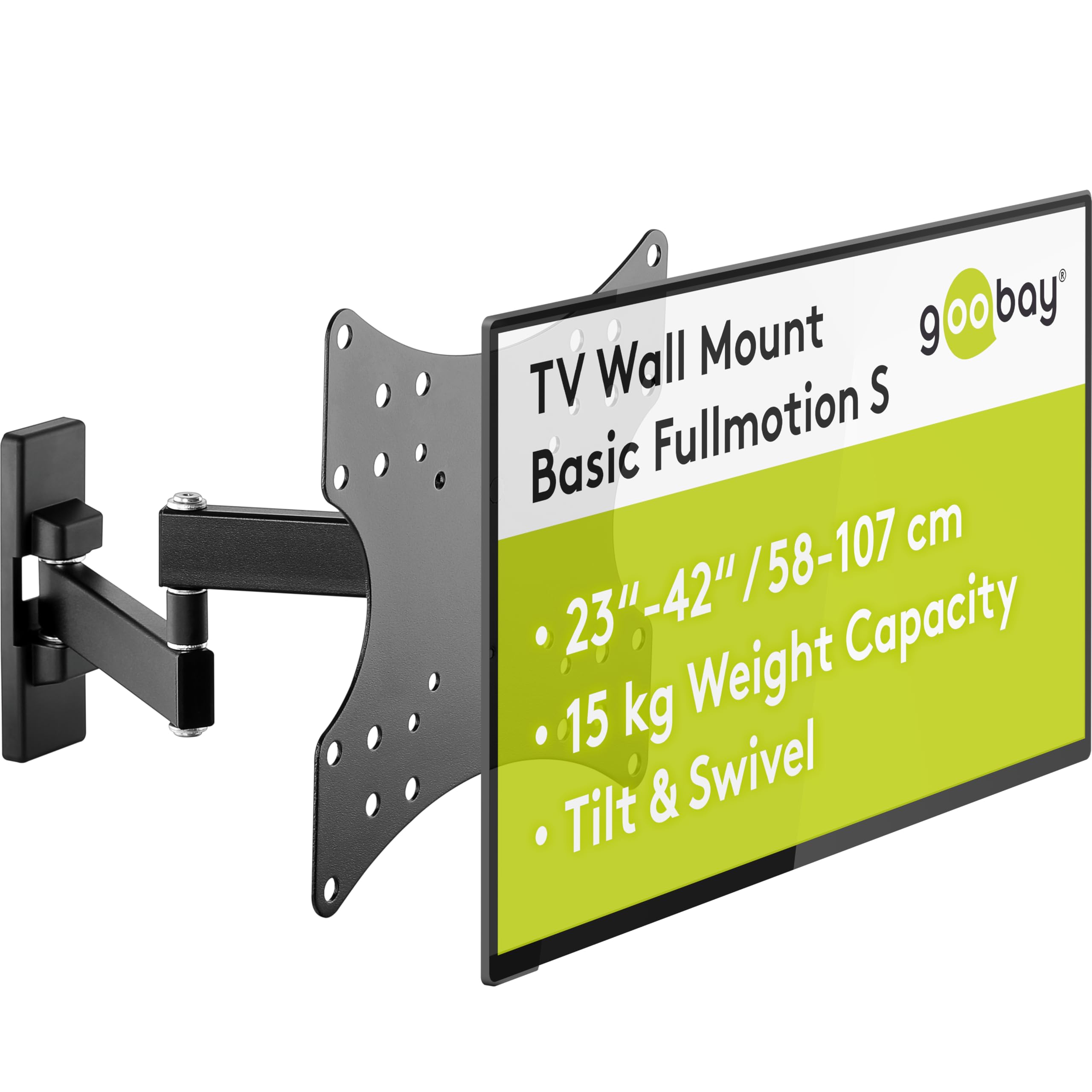 goobay TV Wall Mount Full Motion 23-42 Inch 90 Degrees Tiltable VESA 200x200 Up to 15 kg Extendable 44-282 mm - Basic FULLMOTION S - 49714 — image 1