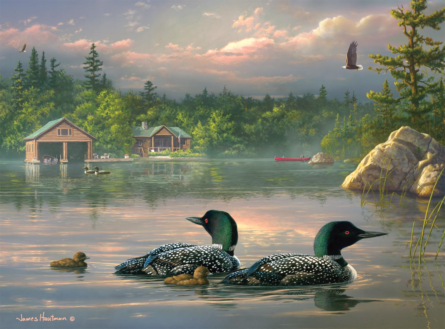 Buffalo Games - Hautman Brothers - Passing Storm Loons - 1000 Piece Jigsaw Puzzle for Adults Challenging Puzzle Perfect for Game Nights - 1000 Piece Finished Size is 26.75 x 19.75, Large