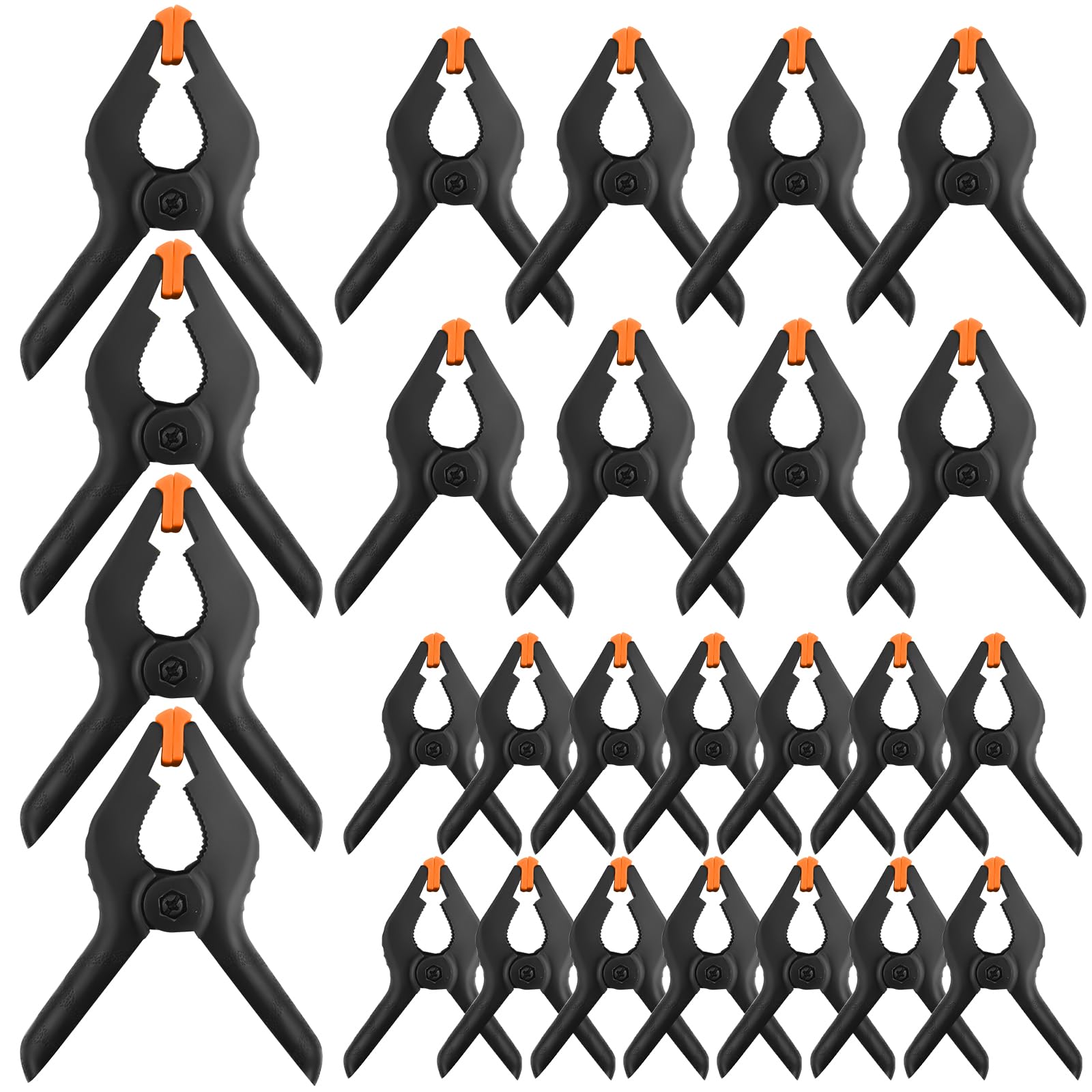 Omsscun 26 Pcs Spring Clamps, 2/3 /4 inch Nylon Spring Clips, Clamp Set with Large Small and Mini Clamps for Woodwork, Photo Backdrop, Photo Studios,Tarpaulin, DIY Projects