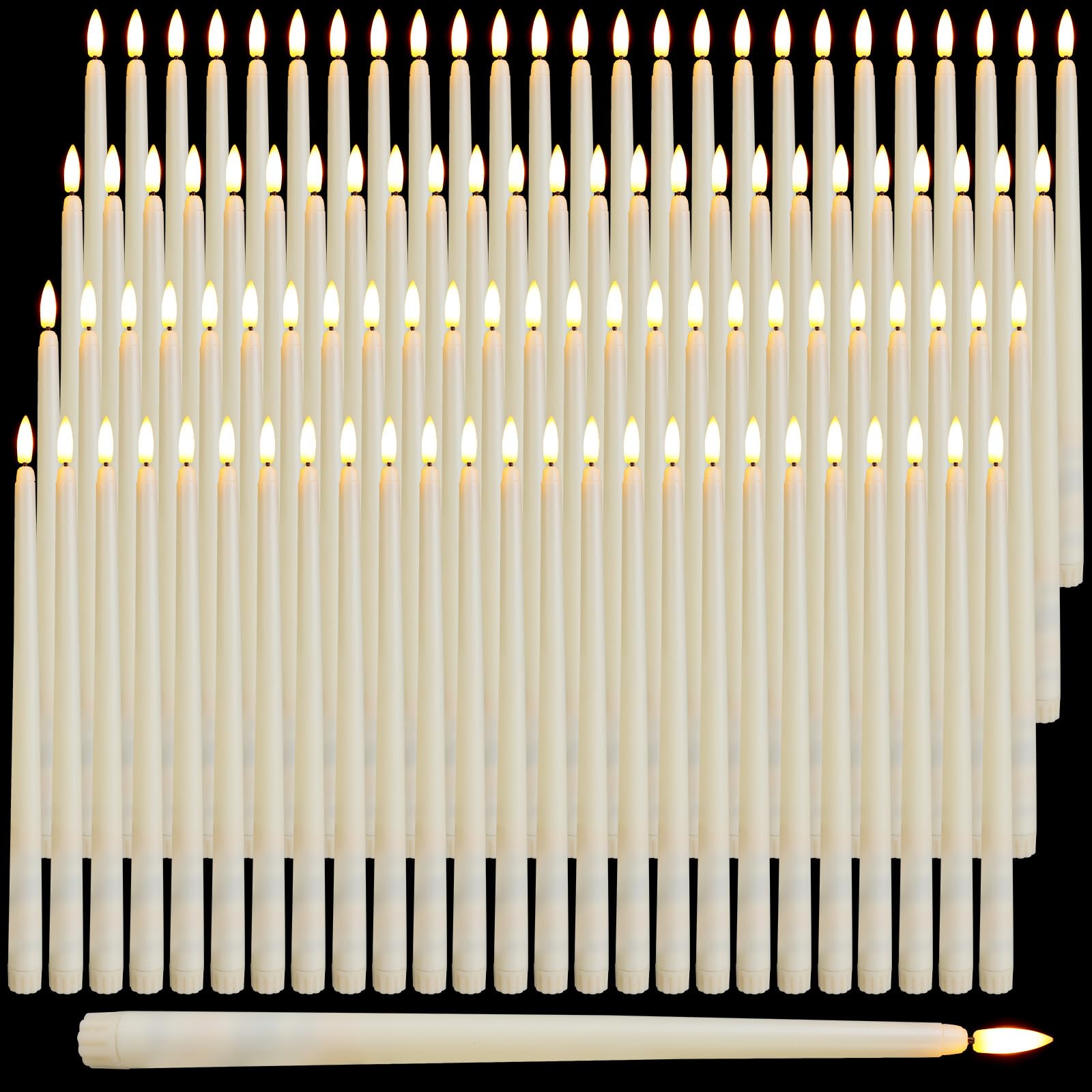 Photo 1 of Baquler 100 Pcs Flameless Taper Candles Battery Operated Bulk 12.4 Ivory LED Taper Candles Flickering LED Candlesticks for Wedding Advent Halloween Christmas Party Decor