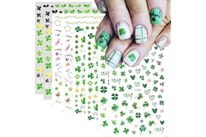 BSBTBZ 8Pcs St. Patrick's Day Nail Art Stickers,Green Shamrock 3D Self-Adhesive Nail Decals St. Patrick's Day Nail Supplies Four Leaf Clover Nail Sticker Lucky of Irish Spring Summer Design Manicure Decor