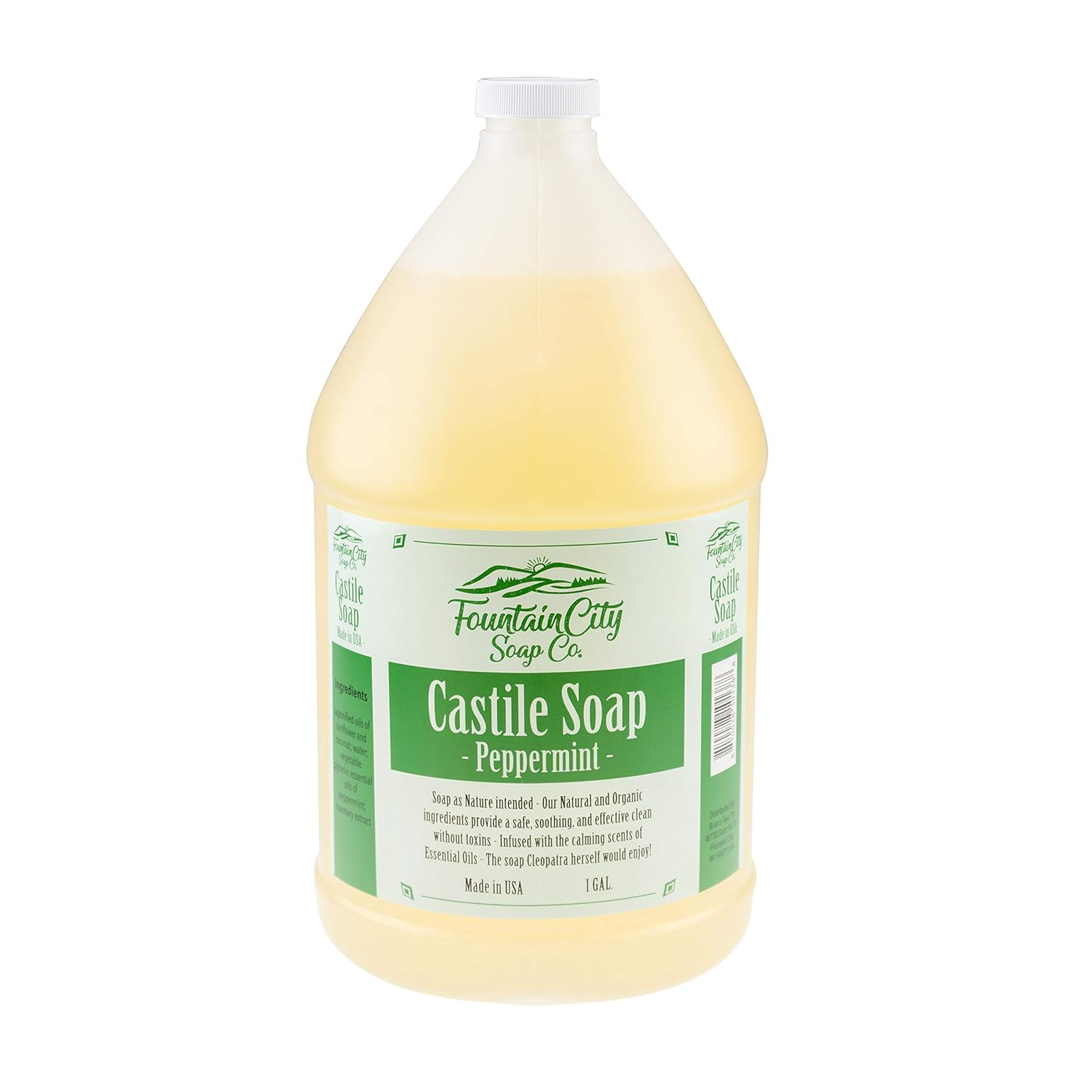 Pure Castile Liquid Soap, Peppermint, 1 Gallon | Made with Organic Oils | Face, Body, Hair, Laundry, Pets & Dishes | Concentrated, Vegan, Non-GMO