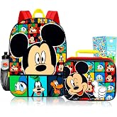 Mickey Mouse Backpack with Lunchbox Set for Kids School Bundle + More | 16in Large Durable Mickey Bookbag w/ Insulated Lunch Box Plus Water Bottle, Stickers, More - Mickey Mouse School Supplies
