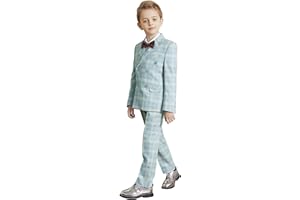 Marvelous World Boys' 7-Piece Double-Breasted Slim Fit Suit Set, Jacket, Vest, Pants, Shirt, Tie, Pocket Square and Bow Tie