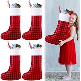 4 Pcs Jumbo Christmas Stockings, 18x27, Red and Black, Buffalo Plaid | Giant Red Black Buffalo Plaid Felt Stockings, Large Opening, White Cuff Xmas Party Fillable Stockings, Holiday Decor
