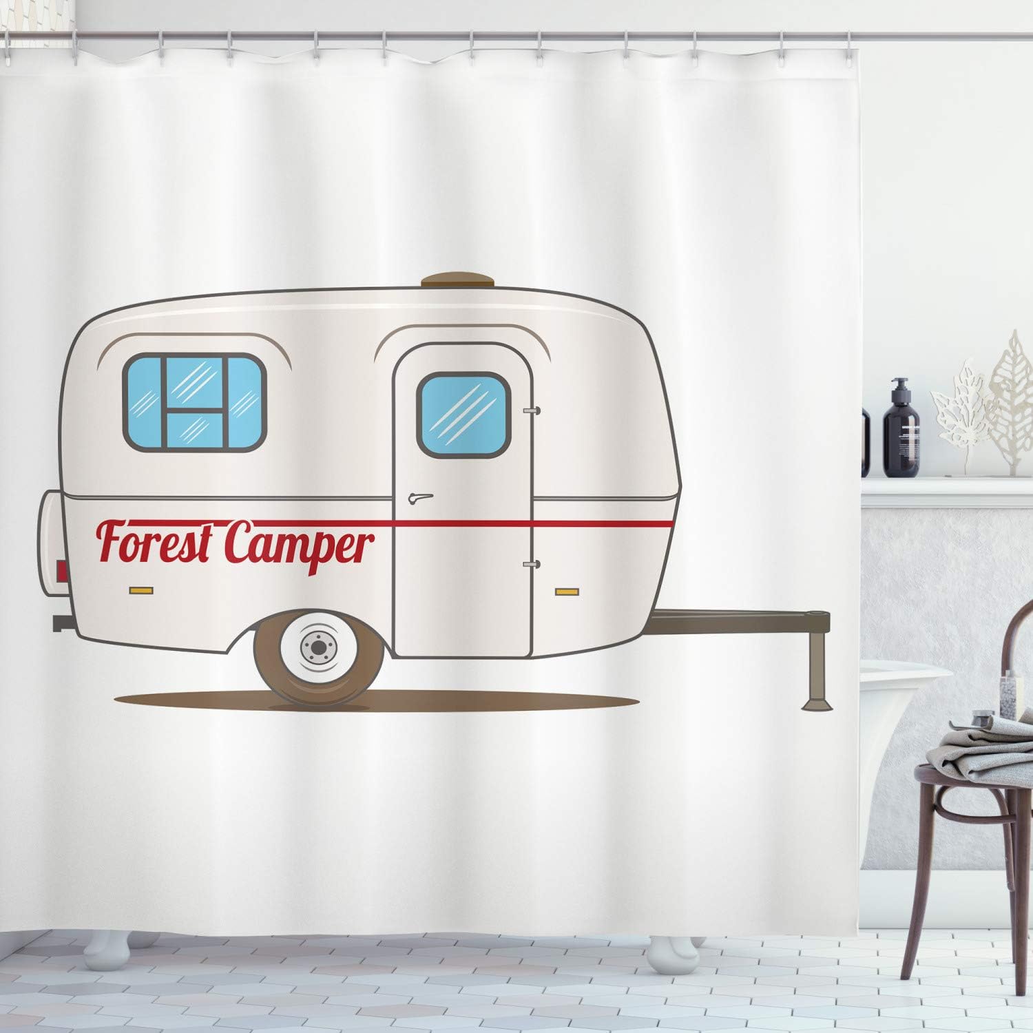 Ambesonne Camper Shower Curtain, Vintage Van Recreational