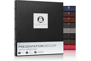 Gallery Leather 3 Ring Binder with Plastic Sleeves, Includes 10 Sheets, Sheet Size: 8.5" x 11" - Presentation Binder Rings with Window and Hubbed Spine, Thick: 1.25" Freeport Black