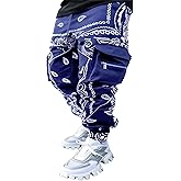 Men's Paisley Pants Cargo Jogger Hip Hop Workout Punk Pants Bandana Techwear Streetwear Sweatpants