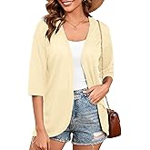 Heymoments Women's Lightweight Open Front Knit Cardigans 3/4 Sleeve Casual Soft Drape Summer Cardigan S-2XL