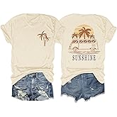 Pairxily Hawaiian Shirts for Women Beach Hawaii Tropical Shirt Palm Tree Sunshine Graphic Tees Vacation Summer Vibes Tops