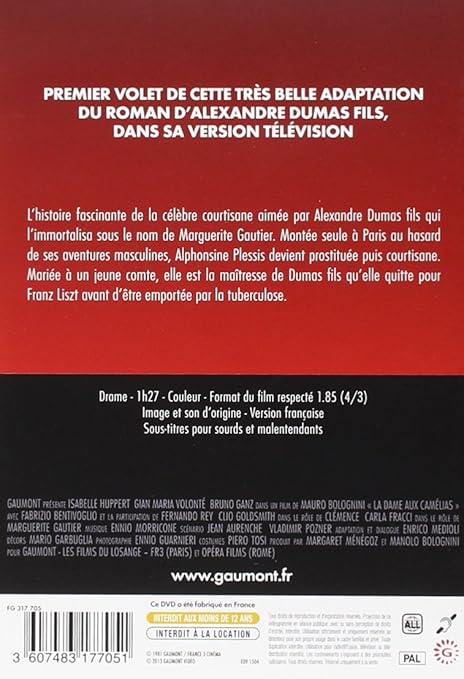 Amazon Com La Dame Aux Camelias Partie 1 Isabelle Huppert Gian Maria Volonte Bruno Ganz Mauro Bolognini Movies Tv
