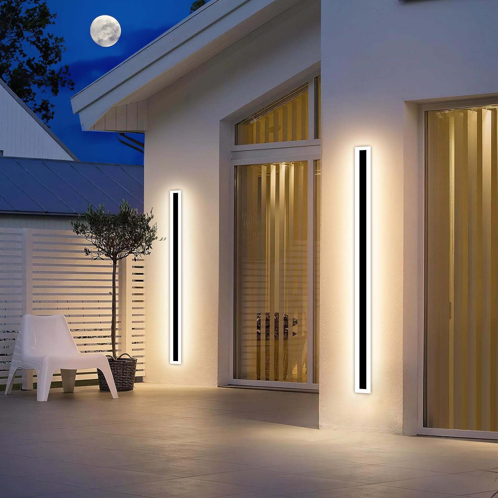 AOOTUYA 100cm Outdoor LED Wall Lights Black, 38W 3000k Warm White Light IP65 Waterproof Outside Porch Wall Lights, Acrylic Modern Wall Light for Living Room, Garden Fence, Front Door Lighting