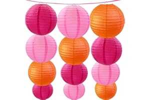 Hot Pink-Orange and Pink Paper Lanterns 12Pcs Hanging Lanterns for Birthday Party, Wedding, Home Decor, Baby Shower Festive D