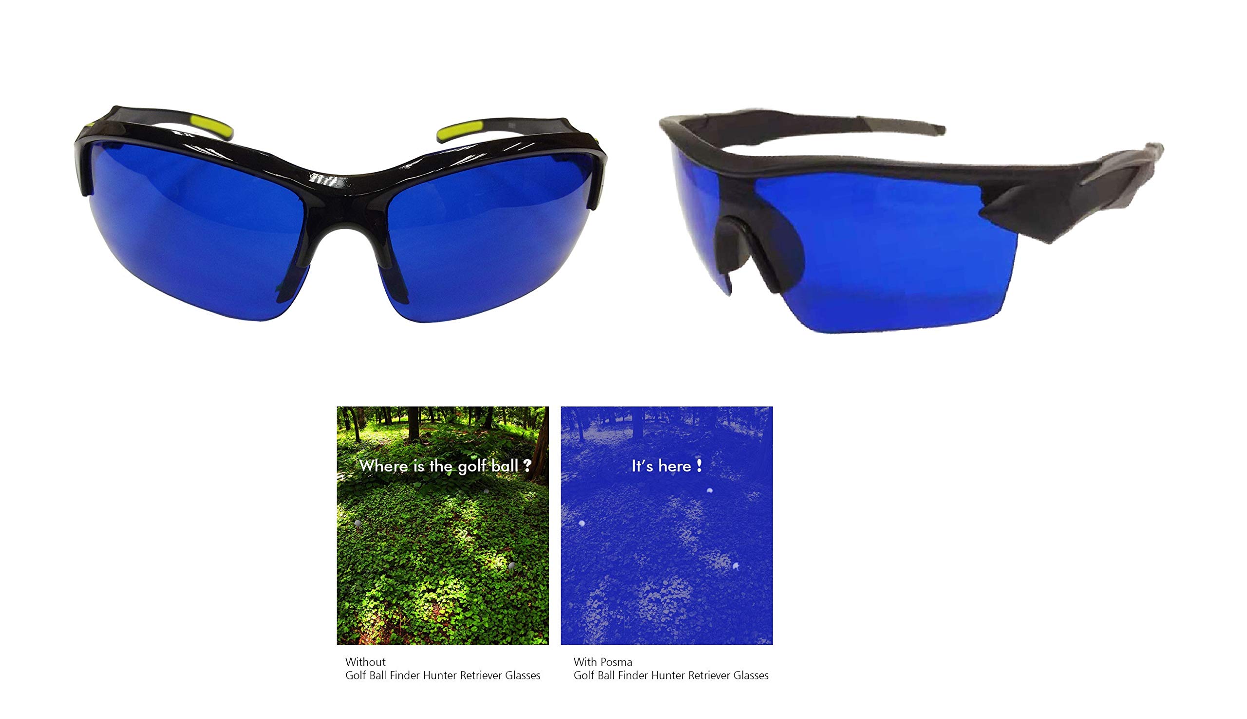 POSMA SGG-050E Golf Ball Finder Hunter Retriever Glasses Set of 2 value pack - Special Tinted Lenses Filter Out Grass and Foliage