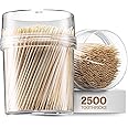 Prestee 2500ct Wooden Toothpicks + Reusable Toothpick Container, Light Wood - Sturdy Smooth Finish Bamboo Tooth Picks for Teeth, Party Cocktail Picks, Toothpicks Wood for Appetizers, 100% Natural