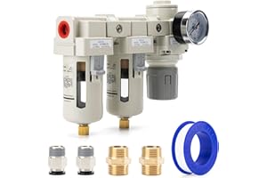 EBEIZZI 3/8" NPT Air Drying System |Air Compressor Filter |Double Air Filters | Air Pressure Regulator Combo - Semi-Auto Drain, Poly Bowl
